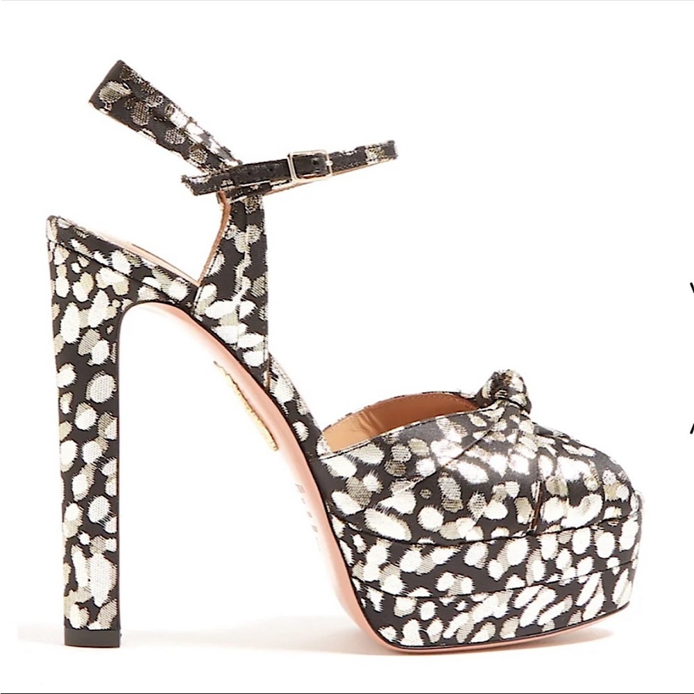 Platform Ankle-Strap Heel Sandal in Black and White. 6.5M